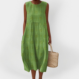 Stilinga Medvilninė Suknelė be Rankovių su Kišenėmis