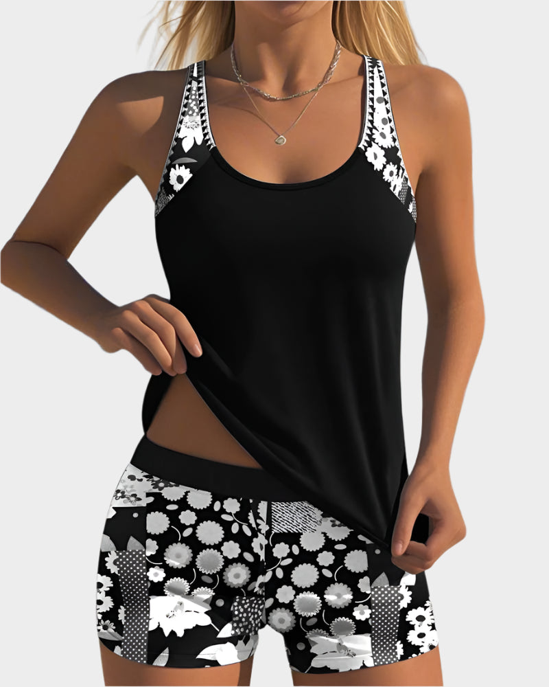 Patogus Dviejų Dalių Maudymosi Kostiumėlis su Gėlių Raštu