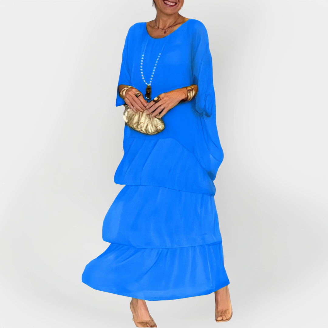 Plisuotas Suknelė su Dviejų Sluoksnių Efektu