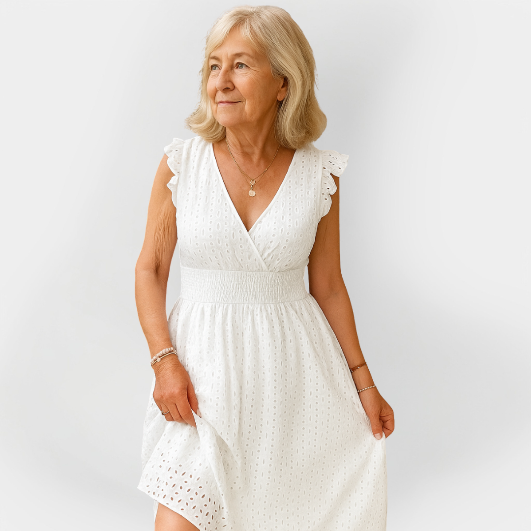 Įspūdingas suknelė su pūstomis rankovėmis