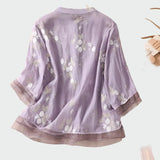 Medvilninė bliuskutė su siuvinėtomis gėlėmis