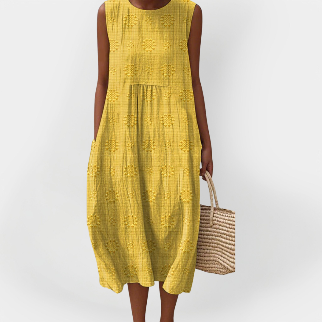 Stilinga Medvilninė Suknelė be Rankovių su Kišenėmis