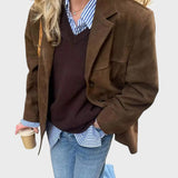 Dana | Oversize rudeninė zomšinė striukė su paprastu užsegimu