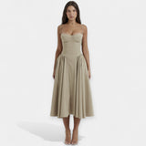 Retro Midi Suknelė su Plonomis Petnešomis