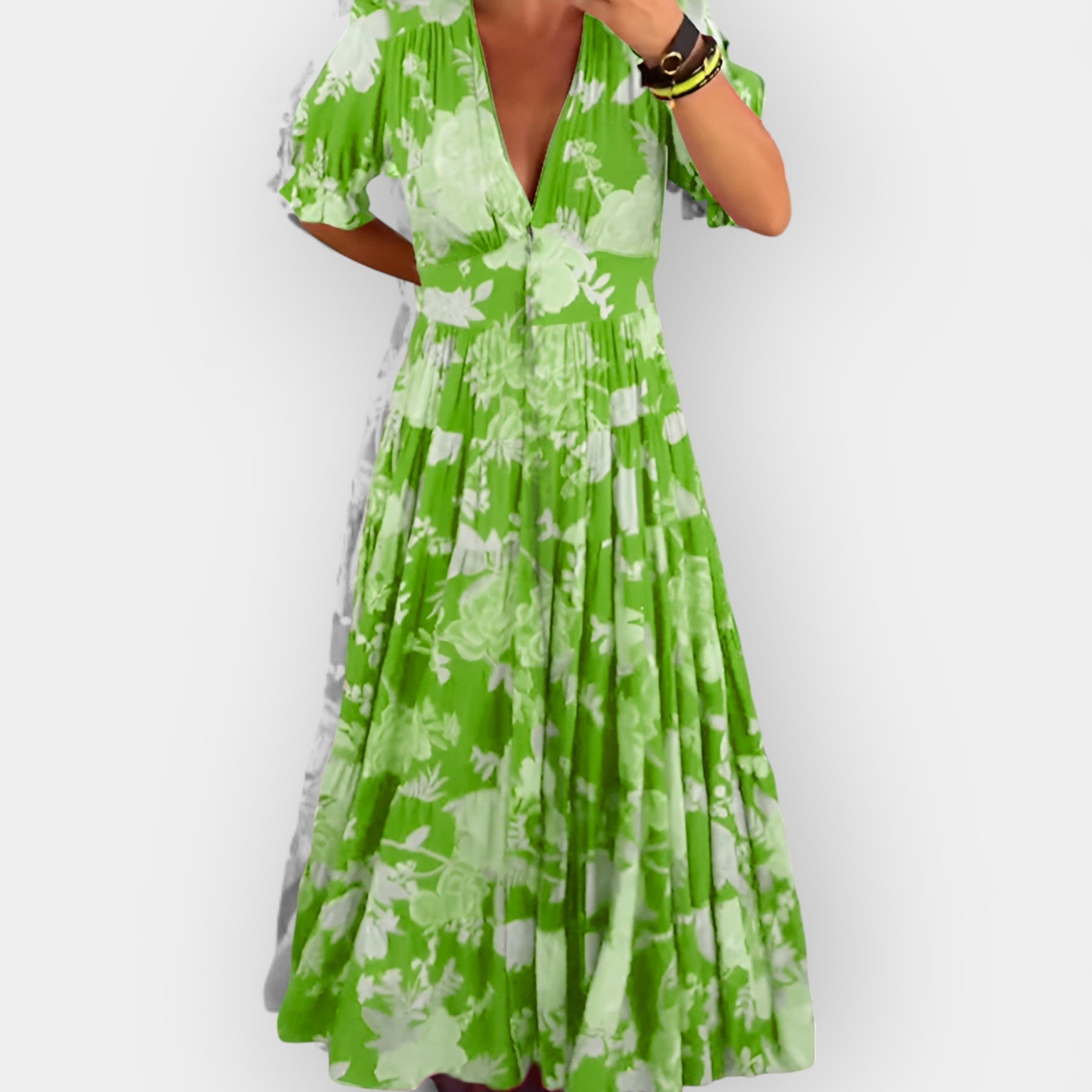 Lengvas Gėlių Suknelė su Kišenėmis