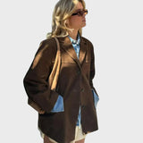 Dana | Oversize rudeninė zomšinė striukė su paprastu užsegimu