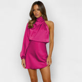 Satininis Suknelė su Asimetriniu Dizainu