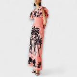 Stilingas tanktopas su palmės ir tropinių paukščių piešiniu