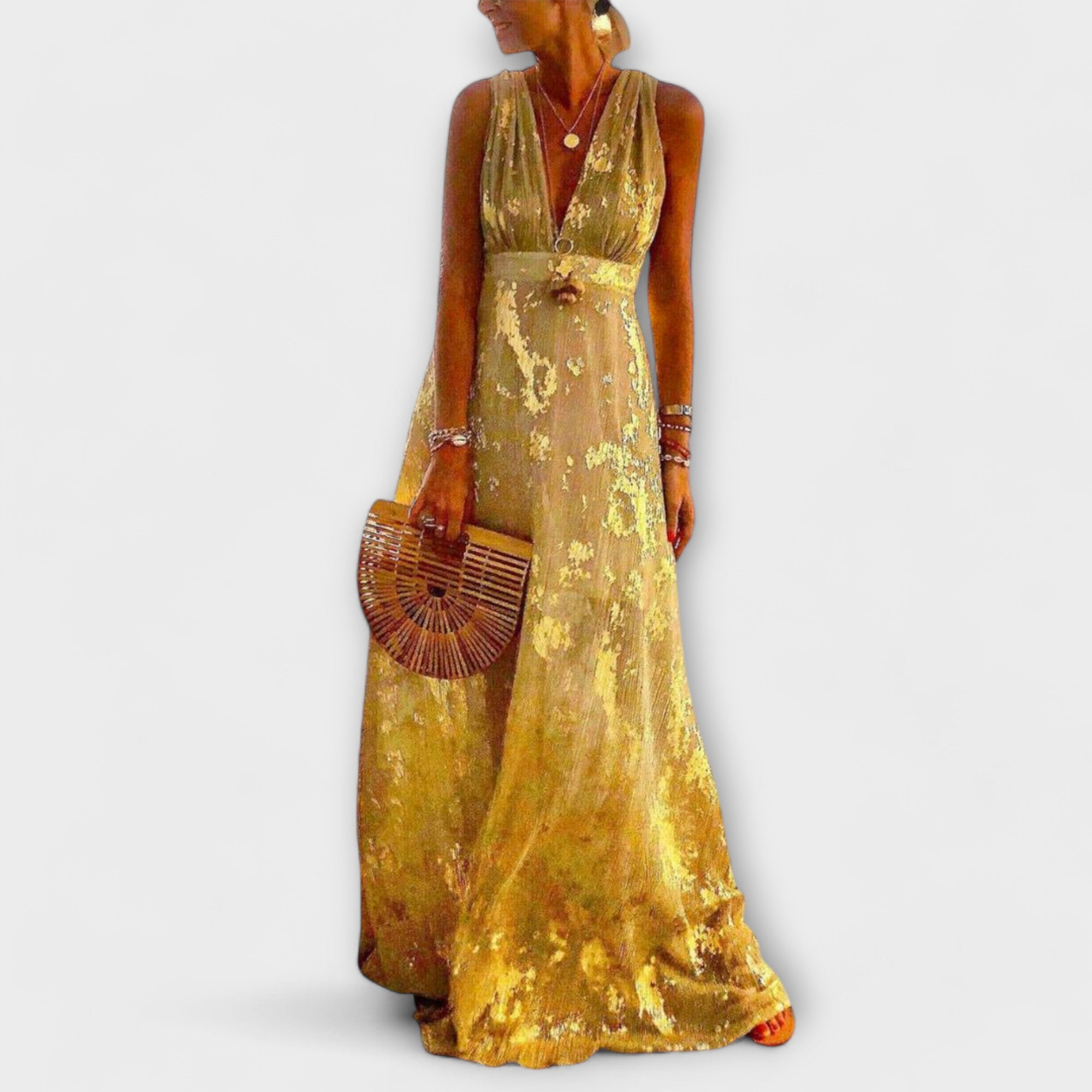 Tatiana - Sklandus Suknelė su V Formos Iškirpte