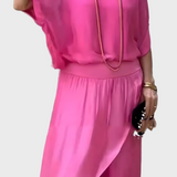 Plačios viršutinės dalies ir suplėšytos kelnės – dviejų dalių sijonas iš šifono