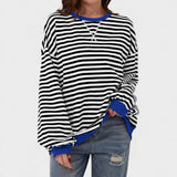 Renata - Kasdienis ilgomis rankovėmis apvalios iškirptės dryžuotas megztinis