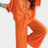 Lengvas Komplektas su Plataus Kirpimo Kelnėmis ir Palaidine