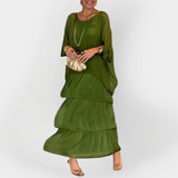 Plisuotas Suknelė su Dviejų Sluoksnių Efektu