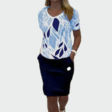 Stilingas Komplektas su Raštu ir Elegantiška Sijonu