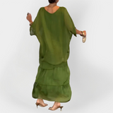 Plisuotas Suknelė su Dviejų Sluoksnių Efektu