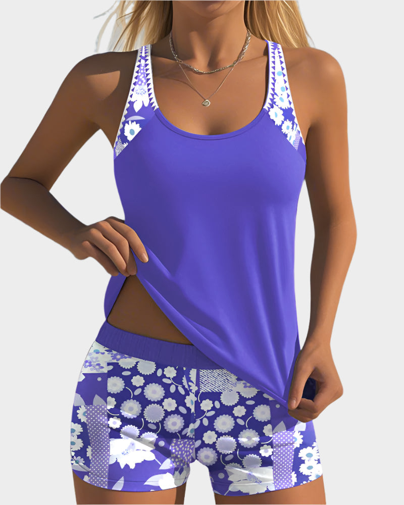 Patogus Dviejų Dalių Maudymosi Kostiumėlis su Gėlių Raštu