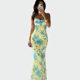 Satinis Suknelė su Gėlių Raštu