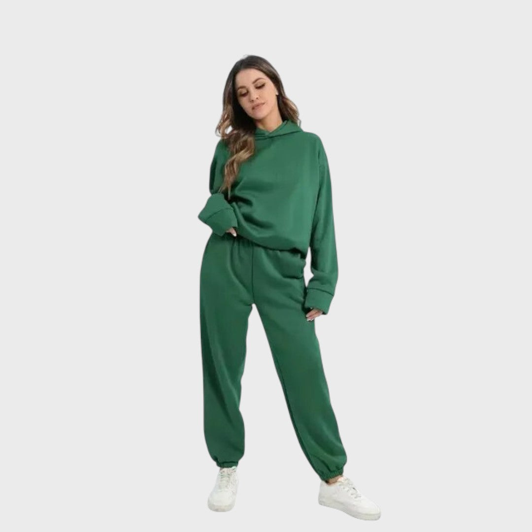 Tėkmė | Moteriškas komplektas su gobtuviu megztiniu ir treninginėmis kelnėmis