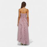 Lila Midi Suknelė su Reguliuojamais Volanais