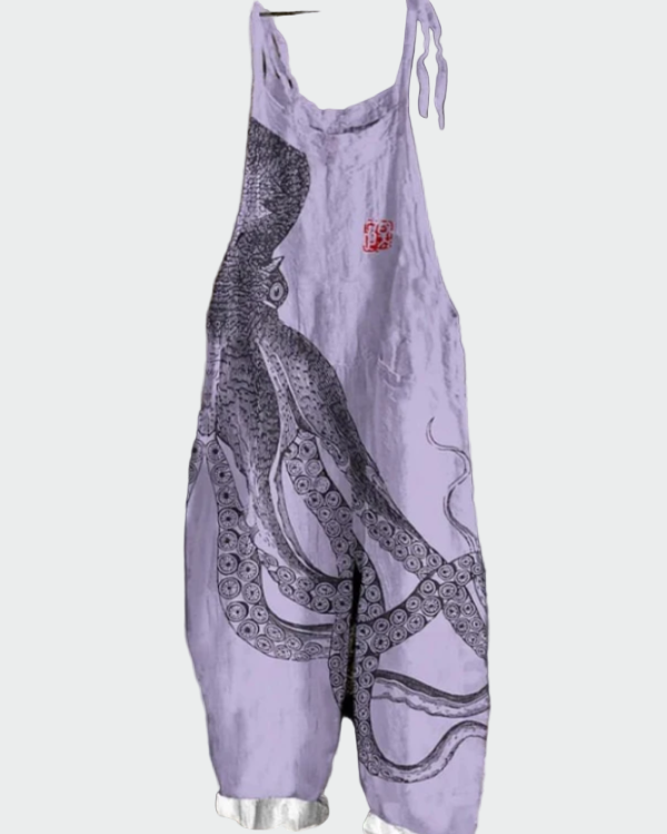 Moteriškas platus džinsinis kombinezonas