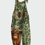 Retro viso ilgio jumpsuit su siuviniais gėlėmis