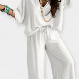 Lengvas Komplektas su Plataus Kirpimo Kelnėmis ir Palaidine