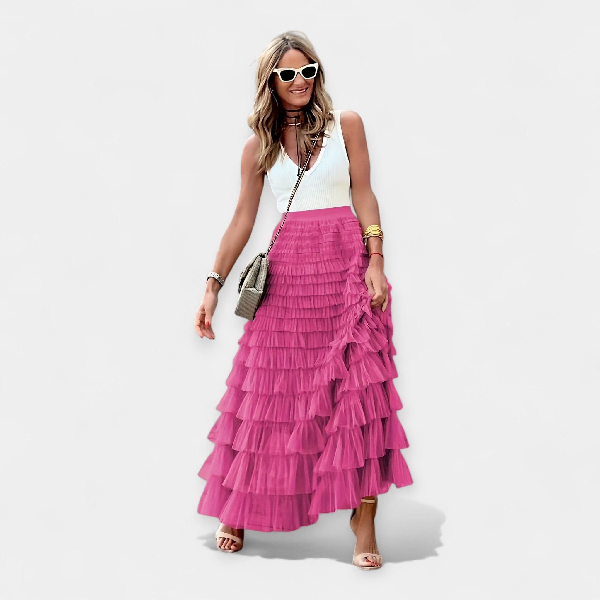 Boho Sijonas su Tinklinio Satino Apdaila