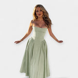 Retro Midi Suknelė su Plonomis Petnešomis