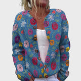 Megztas liemeniukas su gėlių raštu