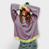 Merga - Dryžuotas Oversize Megztinis