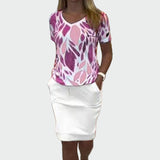 Stilingas Komplektas su Raštu ir Elegantiška Sijonu