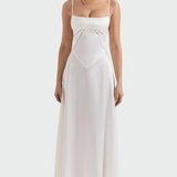 Satininis Maxi Suknelė su Plonomis Petnešomis