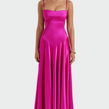 Satininis Maxi Suknelė su Plonomis Petnešomis