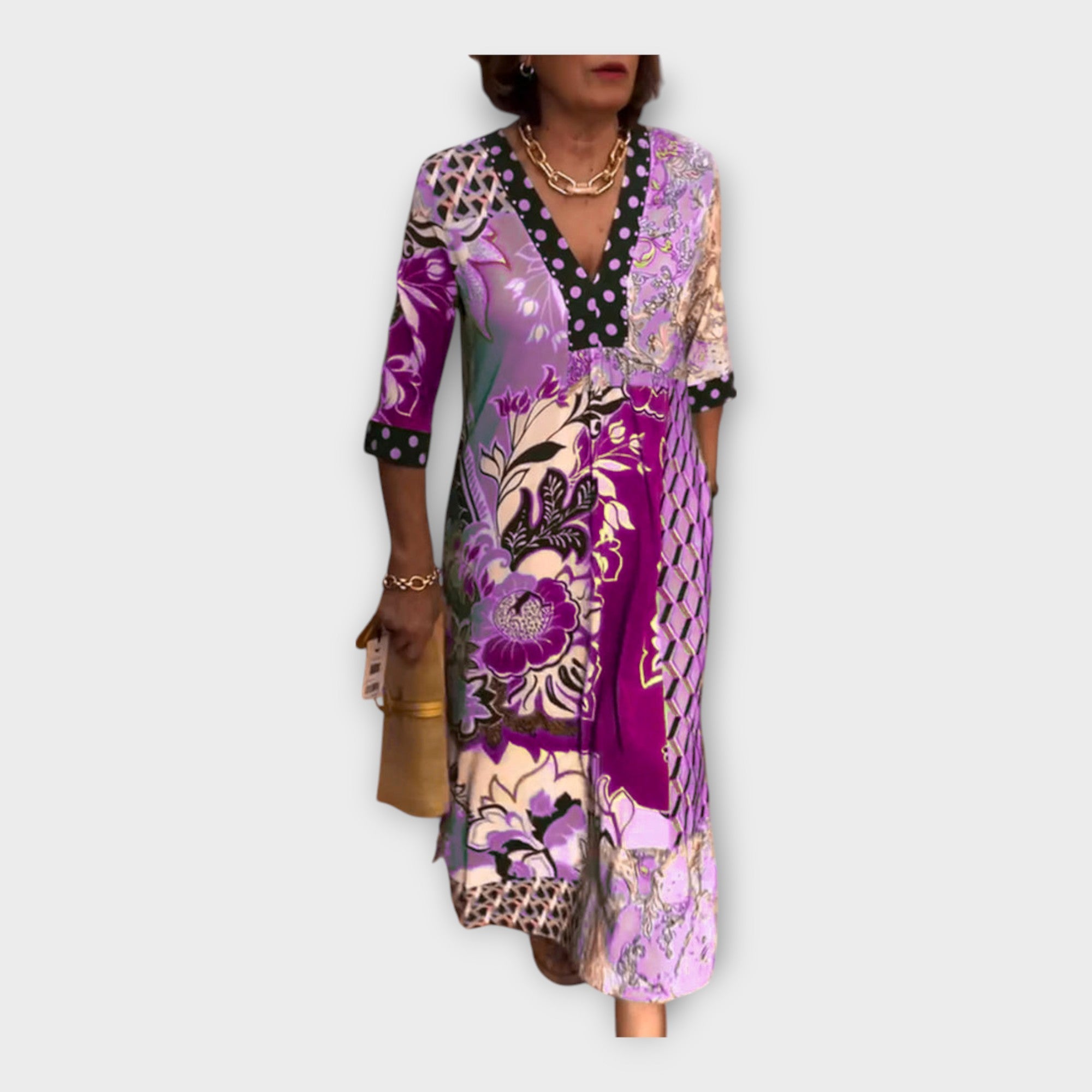 Daugiaspalvė Suknelė su Mygtukais ir 3/4 Rankovėmis