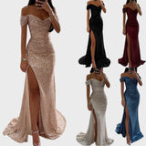 Kamila | Moteriška blizgi suknelė nuogu pečiu