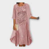 Lengvas Suknelė su Išorine Švarku ir Raštais