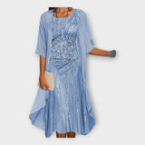 Lengvas Suknelė su Išorine Švarku ir Raštais