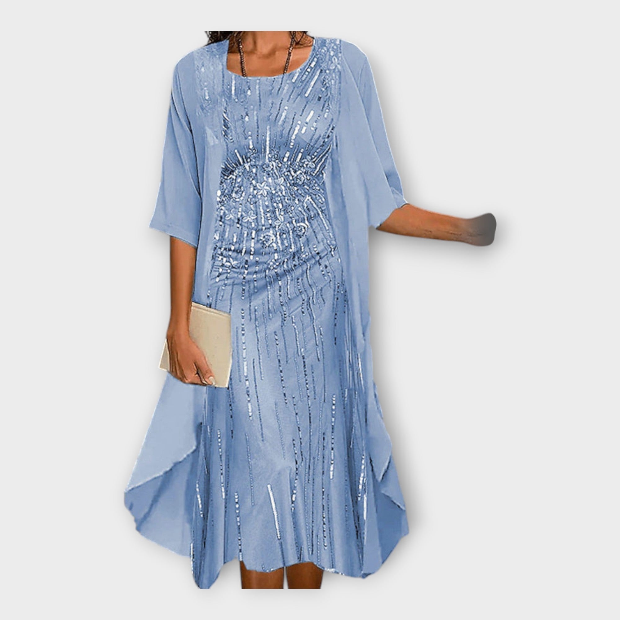 Lengvas Suknelė su Išorine Švarku ir Raštais