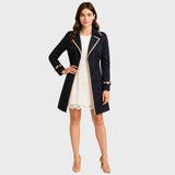 Prabanga | Moteriškas dvieilis trenčinis paltas su kontrastinėmis detalėmis