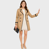 Prabanga | Moteriškas dvieilis trenčinis paltas su kontrastinėmis detalėmis