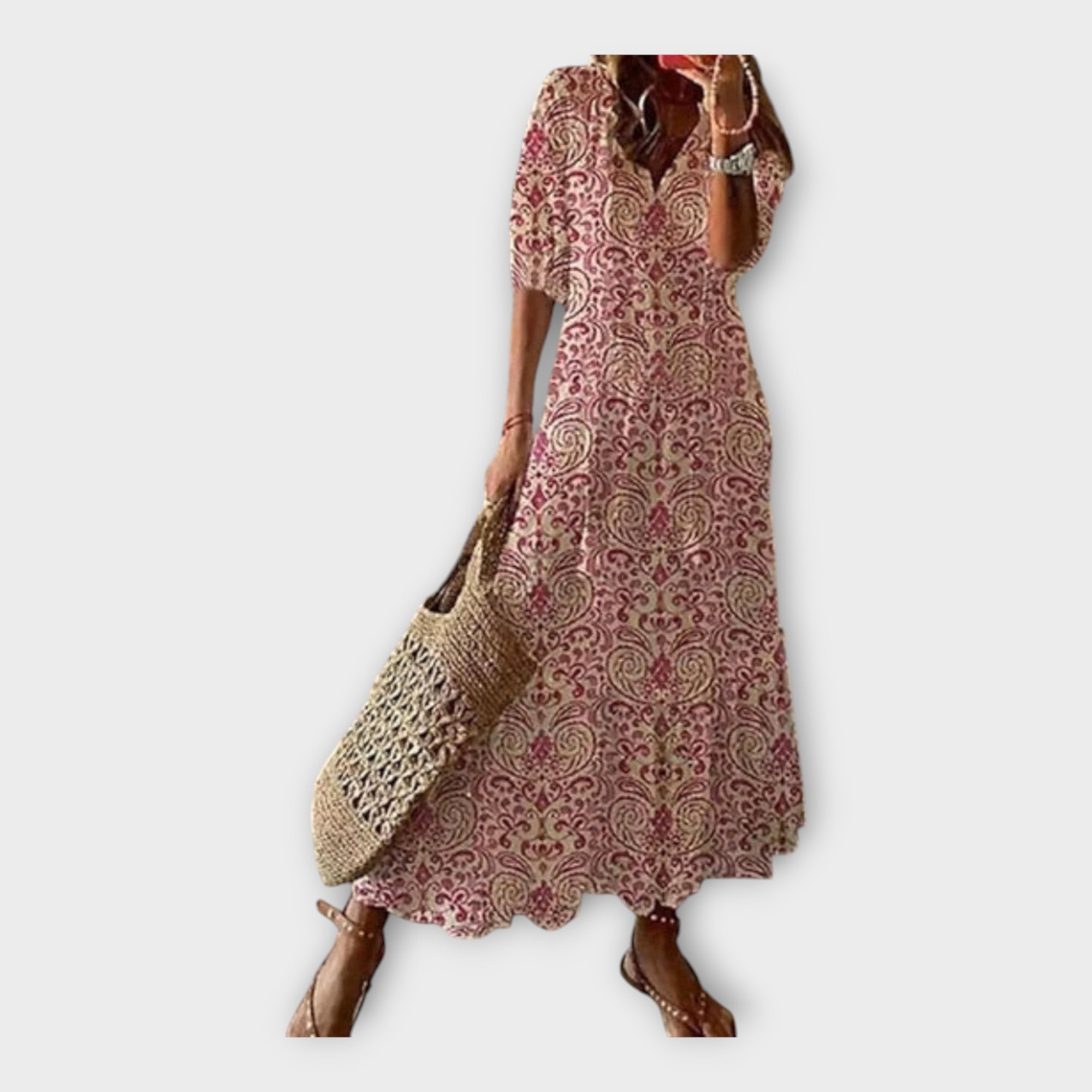 Vintažinė suknelė su Siuvinėjimu ir V formos iškirpte