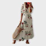 Vintažinė suknelė su Siuvinėjimu ir V formos iškirpte