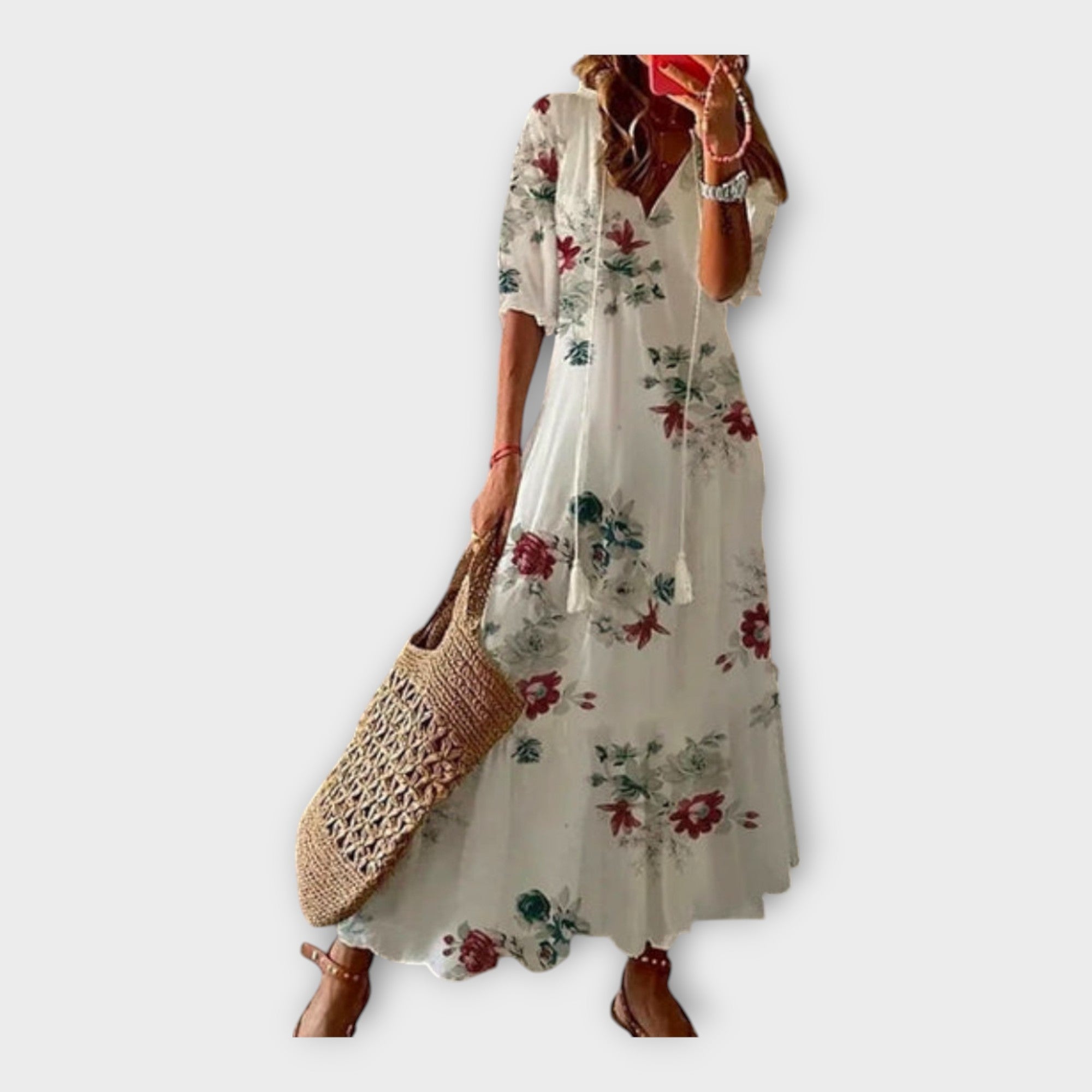 Vintažinė suknelė su Siuvinėjimu ir V formos iškirpte